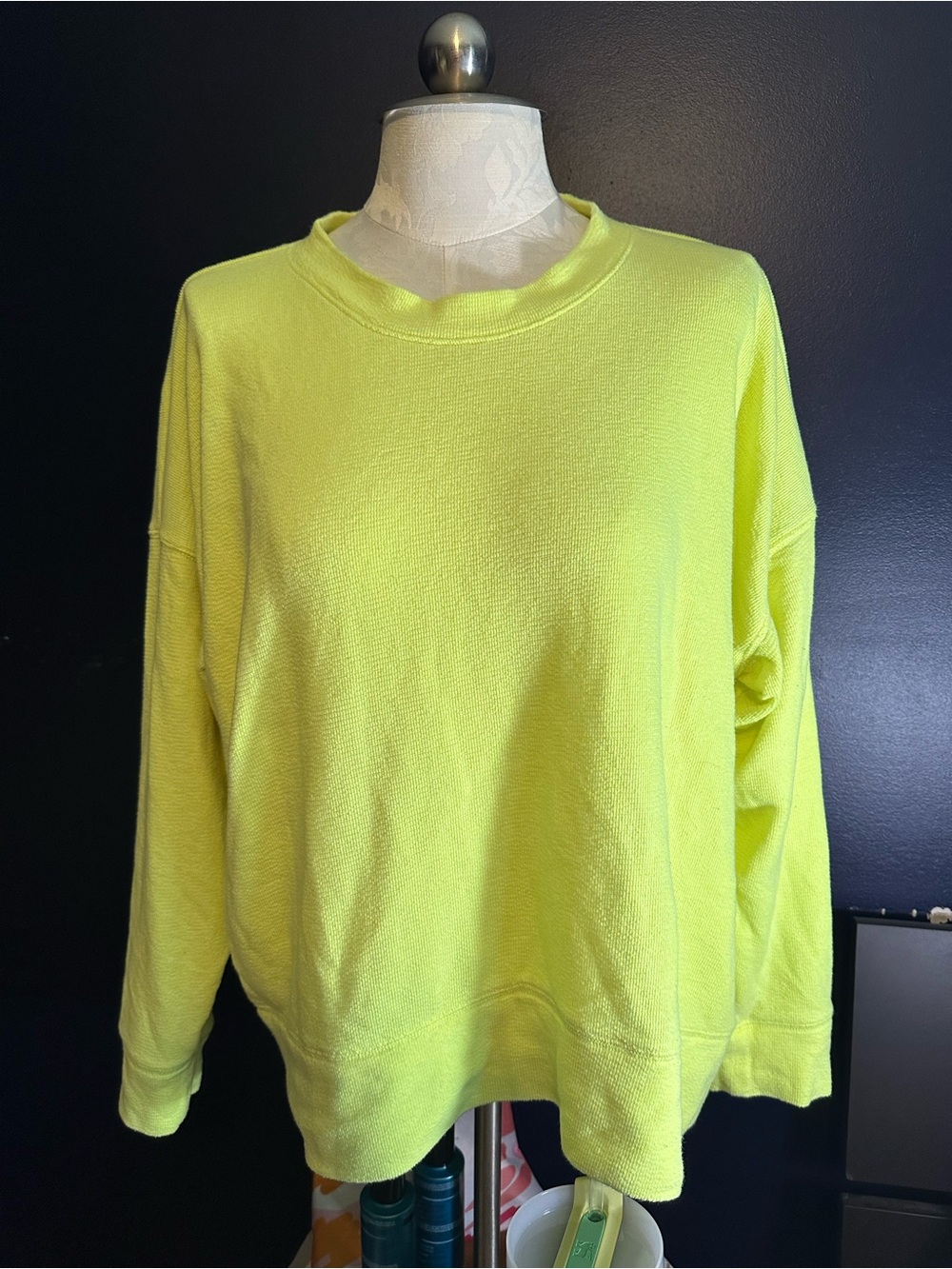 Aerie neon yellow oversized thermal sweatshirt size large
